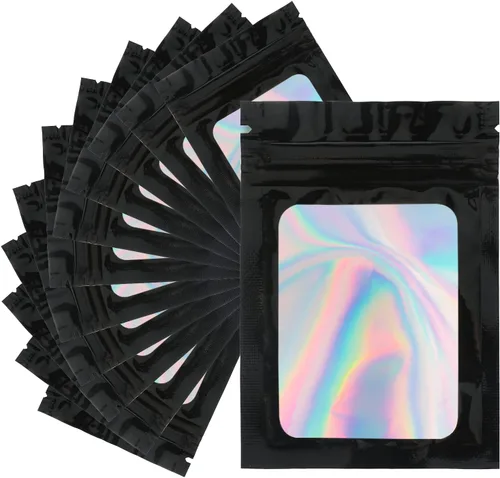Vista 14 de joycraft 100 bolsas holográficas de tereftalato de polietileno, bolsas resellables a prueba de olores, bolsa para joyería, bolsa de papel