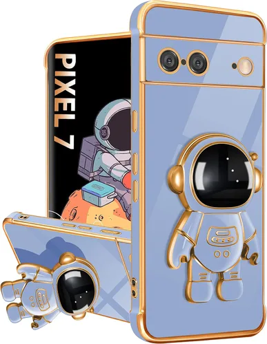 Vista 7 de Lotadilo Funda para Google Pixel 7, Pixel 7 con soporte de astronauta para mujeres y niñas, diseño de corazón de amor con corazón chapado en oro 6D