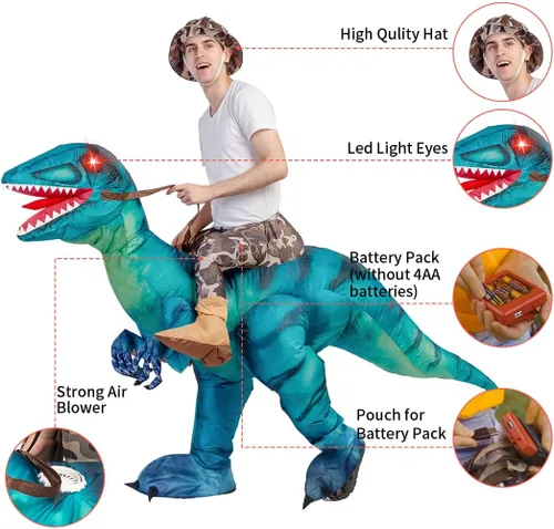 Vista 4 de GOOSH Disfraz inflable de dinosaurio para adultos, disfraz de Halloween para mujeres y hombres, divertido disfraz inflable para fiesta de Halloween
