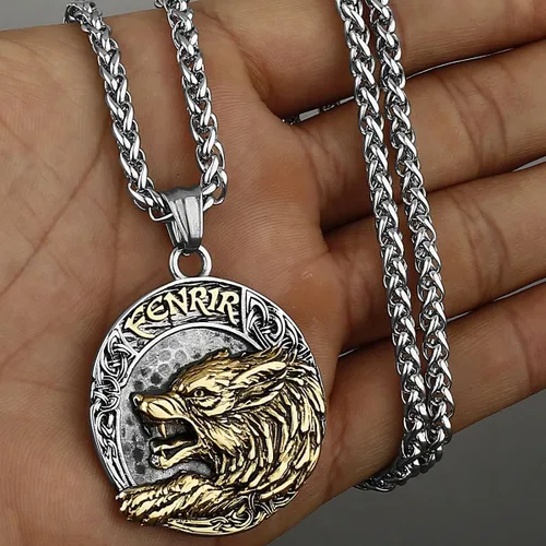 Vista 4 de Colgante de acero inoxidable para hombre, estilo vikingo nórdico con cadena de 23.6 Colgante de moda retro sin decoloración Sin alergia con caja