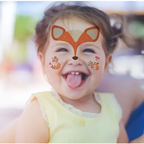 Vista 3 de Tatuaje facial temporal de animales para niños, paquete de 10 calcomanías de pintura facial, rellenos de cesta de Pascua, Halloween, Navidad