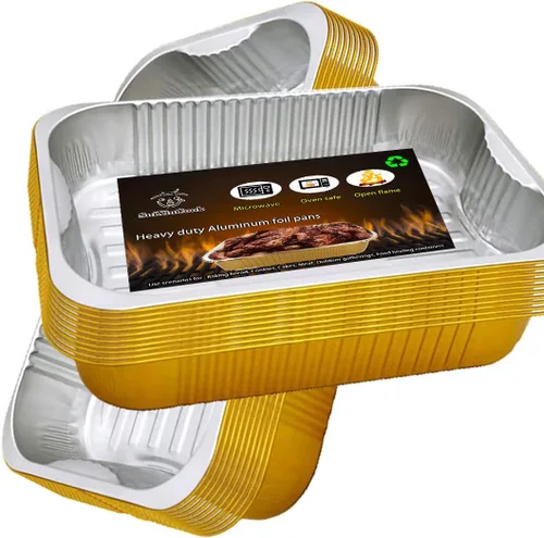 Vista 9 de Sartenes de papel de aluminio de SuiXinCook con tapas, 10 unidades, resistentes, 2 libras, sartén pequeña de papel de aluminio de 8.5"×6