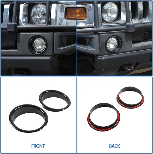 Vista 5 de Cubiertas de biseles para anillo de luz antiniebla para parachoques delantero, moldura para Hummer H2 2003-2009, accesorios protectores de lámpara