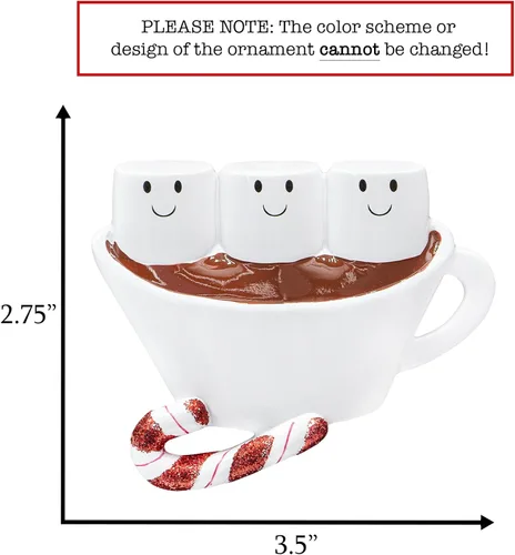 Vista 2 de Adorno de Navidad personalizado de familia de 3 de chocolate caliente 2026 Malvaviscos personalizados en taza de cacao con bastón de caramelo
