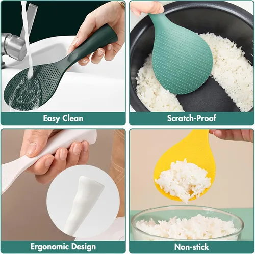 Vista 5 de FireKylin Cuchara de arroz de silicona con paleta antiadherente y soporte, cuchara para olla arrocera resistente al calor, cuchara para servir
