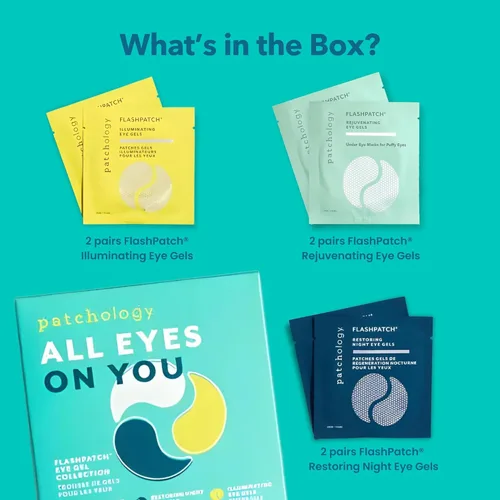 Vista 4 de Patchology All Eyes On You - Máscara para debajo de los ojos, con infusión de retinol, colágeno y té verde, geles para ojeras, hinchazón y arrugas