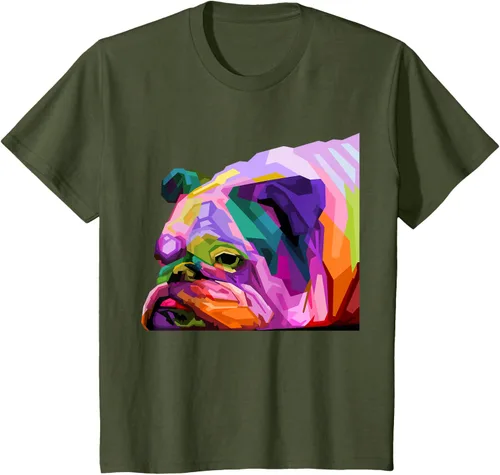 Vista 10 de Camiseta de retrato pop artístico de bulldog británico inglés para dueños de perros, Negro, S