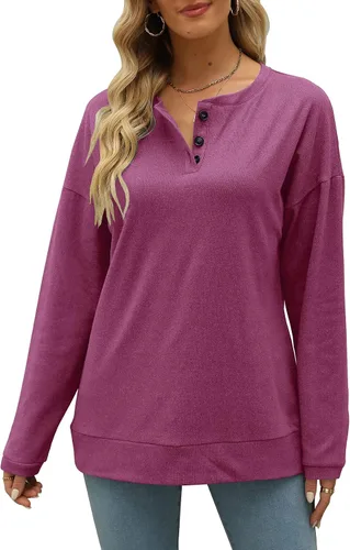 Vista 3 de Sudaderas casuales para mujer, camisetas Henley de manga larga con botones