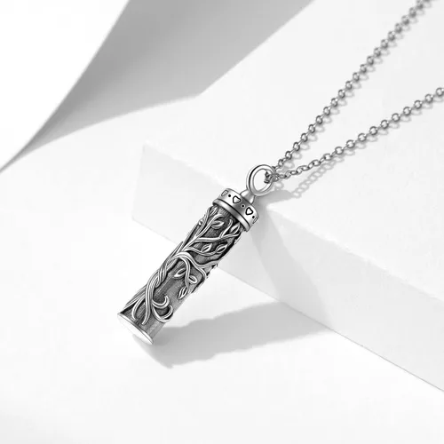 Vista 154 de Collar con colgante de urna de cenizas de cremación y árbol de la vida para mujer, plata de ley US1