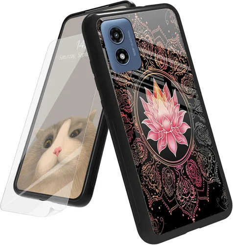 Vista 128 de Funda para Motorola Moto G Play 4G 2024 con protector de pantalla, parte trasera de vidrio templado + funda de silicona suave TPU absorción