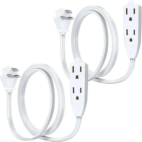 Vista 16 de Maximm Cable de extensión de enchufe plano de 1 pie / cable, salida múltiple - Cable de extensión de enchufe en ángulo de 3 clavijas - Negro