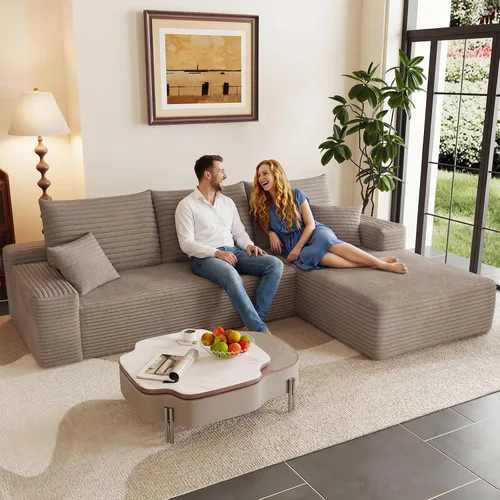 Vista 40 de Sofá modular de 96 pulgadas en forma de L, sofá modular de 3 asientos, sofá modular de pana de espuma viscoelástica sin hueso para sala de estar