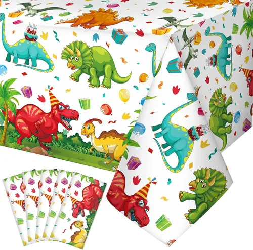Vista 9 de Tegeme 1 mantel de plástico de dinosaurio para fiestas, 54 x 108 pulgadas, desechable, impermeable, con estampado de dinosaurios, para suministros