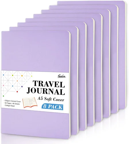 Vista 10 de Feela - Paquete de 8 cuadernos de tapa blanda en masa, cuadernos universitarios rayados para el trabajo, cuaderno de viaje rayado para mujeres