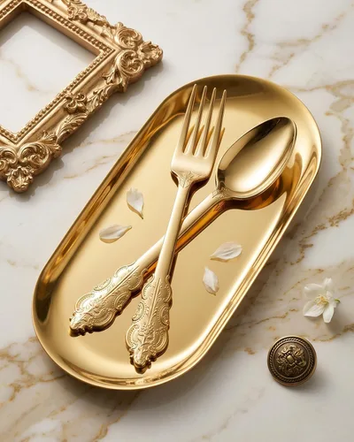 Vista 3 de BUCLA 200 Piezas Cubiertos de Plástico Dorado – Tenedores y Cucharas de Plástico Dorado Estilo Barroco – 100 Tenedores y 100 Cucharas para Bodas Oro