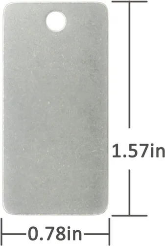 Vista 2 de StayMax Paquete de 50 etiquetas rectangulares de acero inoxidable con grabado en blanco con un agujero