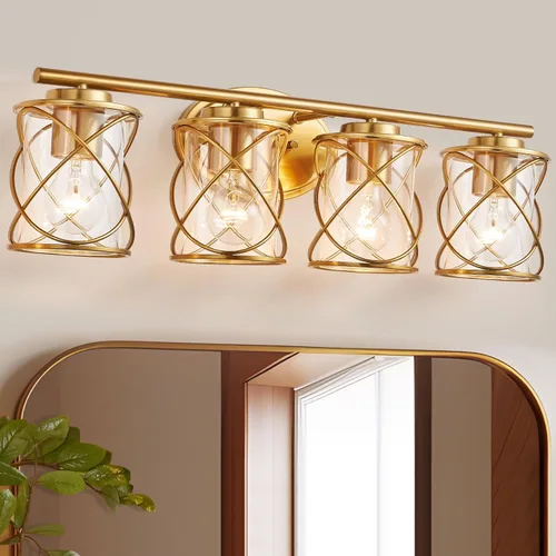 Vista 11 de mavcadonf Luces de Tocador de Baño de 2 Luces, Lámparas de Baño sobre el Espejo, Luz de Tocador Dorado Cepillado, Luces de Pared de Estilo Rústico