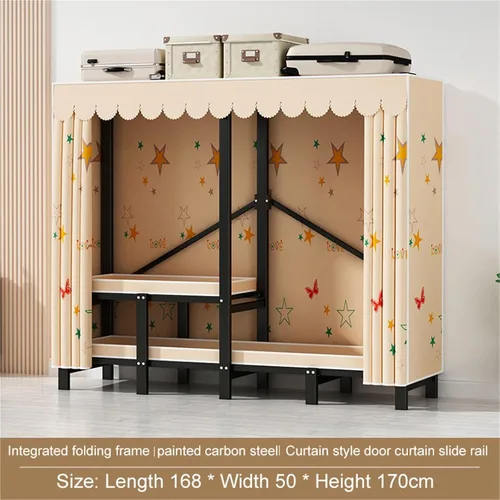 Vista 2 de Heavy Duty Portable Wardrobe Closet,Foldable Clothes Hanger With Cover, Portable Metal Wardrobe Closets,Metal Clothing Rack Cotton Cover, Garment