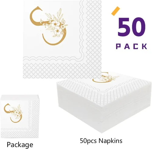 Vista 2 de SharkBliss Servilletas de cóctel con monograma, paquete de 50 servilletas de papel desechables con monograma personalizado de letra S dorada