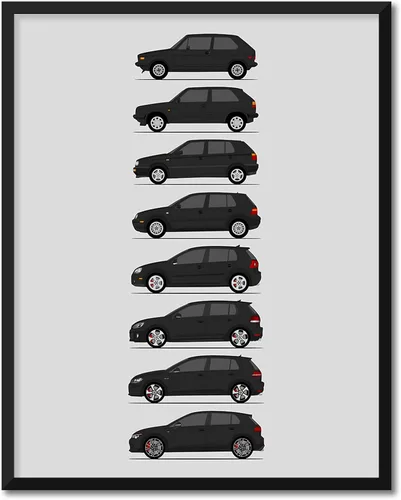 Vista 7 de Custom Car Posters Póster hecho a mano compatible con Volkswagen Golf GTI Generations e impresión de VW GTI (modelos de coche: MK1 a MK8)