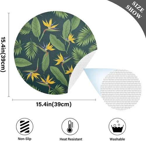 Vista 4 de Tropical Palm Leaves Dining Room Table Placemats, Non Slip Washable Table Mats Set for Kitchen Table one sizex1