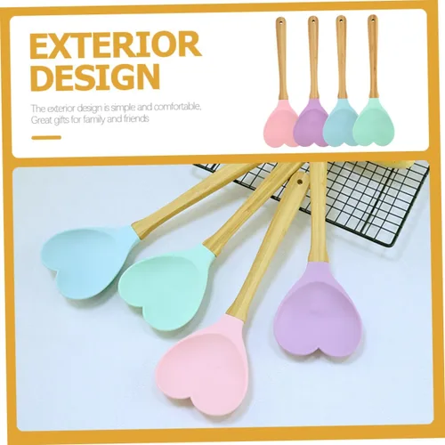 Vista 5 de 4 cucharas de sopa y ensalada de silicona con forma de corazón, prácticos utensilios de cocina para mezclar y servir y herramientas de cocina