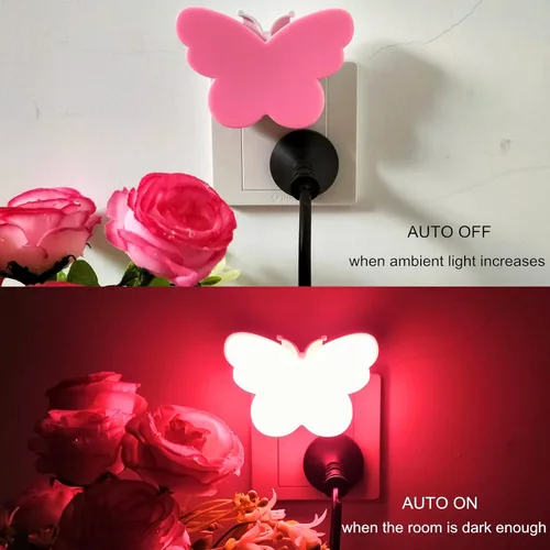 Vista 5 de 2 luces LED de mariposa enchufables, luces nocturnas de pared con sensor inteligente del atardecer al amanecer, encendido/apagado automático