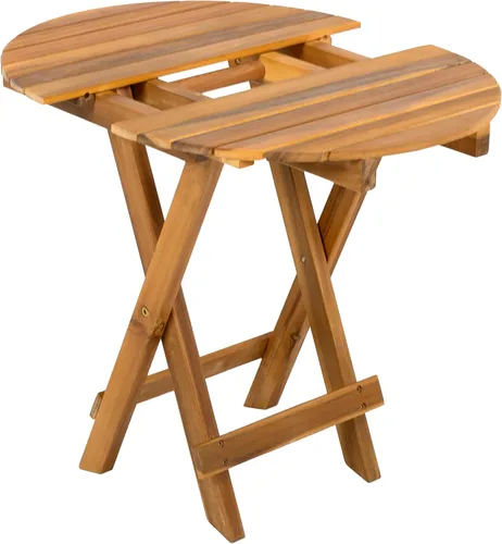 Vista 5 de Mesa auxiliar plegable de 17.75 pulgadas, mesa auxiliar ajustable para sala de estar y exterior, soporte redondo de madera para plantas, sin
