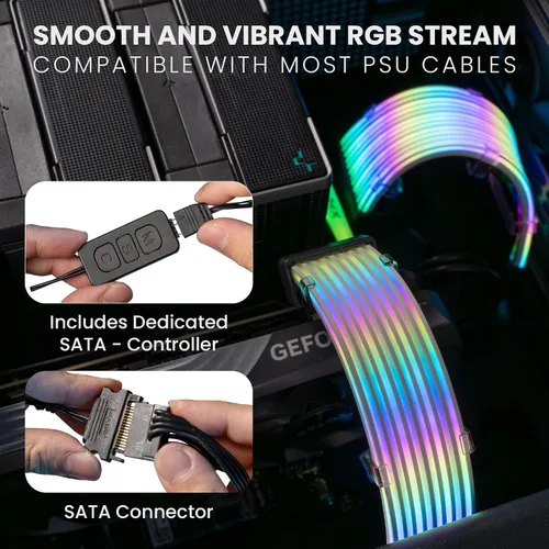 Vista 7 de TECWARE Kit de cubierta de cable RGB Flex Compatible con placa base de 24 pines y GPU de 8 pines/16 pines Extensión de cable PSU ARGB