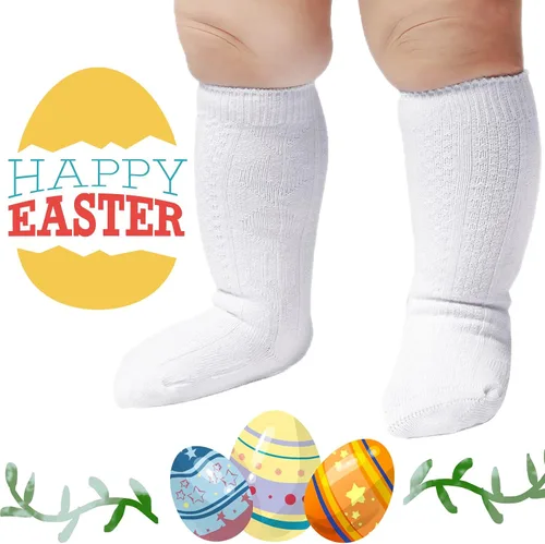 Vista 4 de Calcetines altos hasta la rodilla para bebé, calcetines largos de punto trenzado, calcetines de algodón sin costuras, para recién nacidos, niños