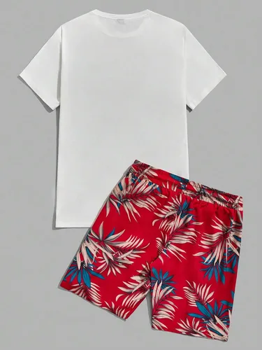 Vista 21 de GORGLITTER Conjunto de 2 piezas de camiseta gráfica de manga corta para hombre, estampado hawaiano con cordón y pantalones cortos