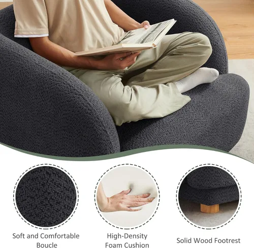 Vista 3 de VANOMi Silla de sala de estar de gran tamaño, sillas de barril modernas y cómodas, sillón individual con patas de madera, sillón tapizado
