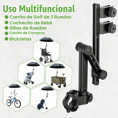 Vista 6 de 10L0L Soporte para paraguas de carrito de golf resistente, base de aluminio ajustable de 180° para carros de golf, cochecitos, sillas de ruedas