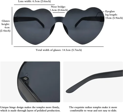 Vista 2 de Lentes de sol con forma de corazón, sin marco, para mujer, lentes de corazón, regalos de fiesta