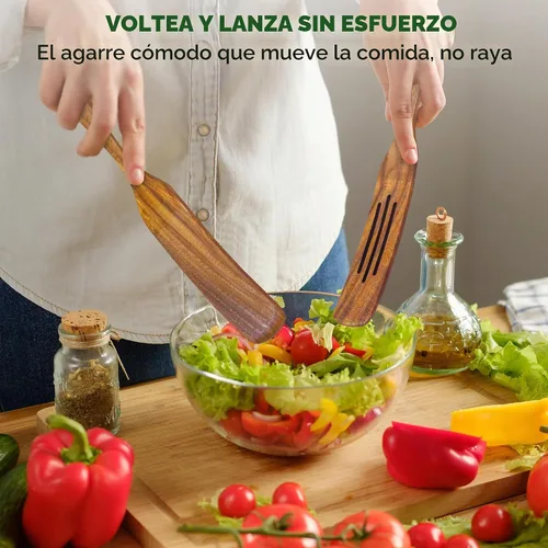 Vista 5 de 5 piezas de espátulas de madera para cocinar, juego de utensilios de madera de teca natural, utensilio de cocina de madera no tóxico, cucharas