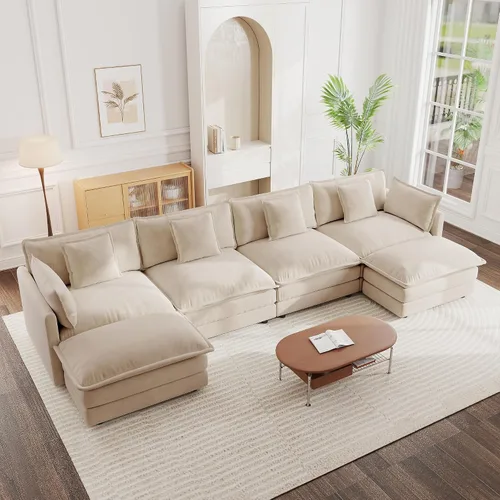 Vista 24 de mikibama - Sofá seccional modular, sofá en forma de L de 76.4 pulgadas para sala de estar, sofá cama cómodo tipo nube con otomano móvil, combinación