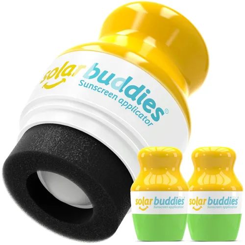 Vista 14 de Solar Buddies Aplicador de protector solar – Paquete azul de 2 – Protector solar de esponja roll-on recargable sin BPA, crema solar y aplicador