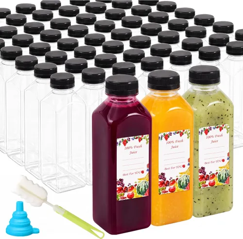 Vista 9 de SUPERLELE 20 botellas de plástico de 2 onzas con tapas, botellas de jengibre reutilizables, transparentes, a granel, para jugo, leche y otras bebidas