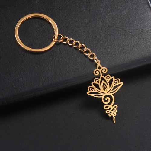Vista 3 de TEAMER Lotus Keychain Stainless Steel Hollow Lotus Geometric Keyring Simple Jewelry for Women Girls