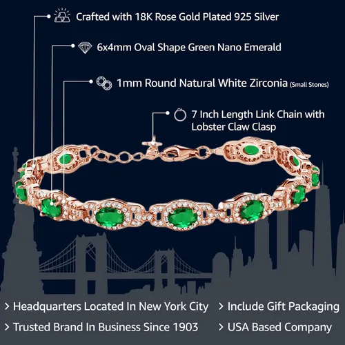 Vista 39 de Gem Stone King 18K Rose Gold Plated Silver Oval Gemstone Birthstone Tennis Bracelet For Women Oval 6X4MM 7 Inch With 1 Inch Extender Fine