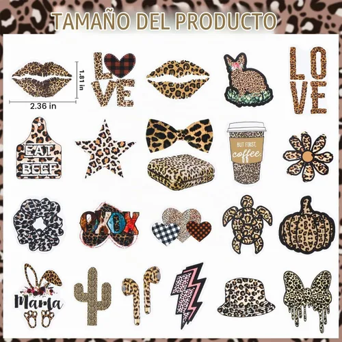 Vista 2 de Paquete de 100 calcomanías con estampado de leopardo, vinilo impermeable