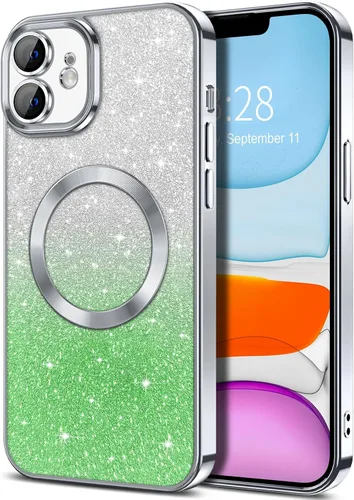 Vista 158 de Hython Funda para iPhone 13 Pro transparente con purpurina magnética [compatible con MagSafe] Protector completo de lente de cámara delgado