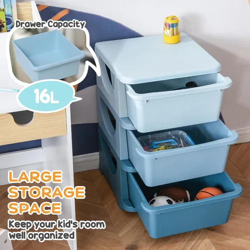 Vista 4 de Qaba - Unidad de almacenamiento para niños con 3 cajones, apilables, de 3 niveles, para dormitorio, guardería, sala de juegos, sala de estar, niños