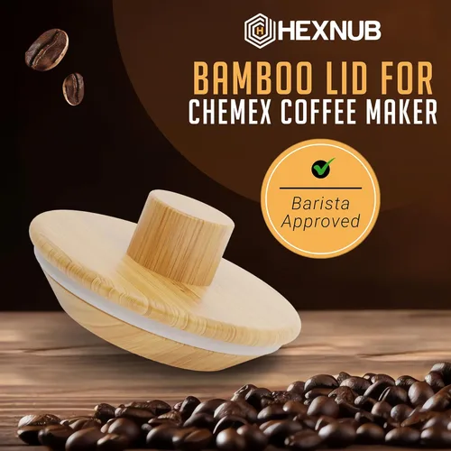 Vista 2 de HEXNUB - Tapa de retención de calor de bambú para cafetera Chemex Accesorio para jarra para cafeteras Bodum y Cosori, mantiene el café caliente