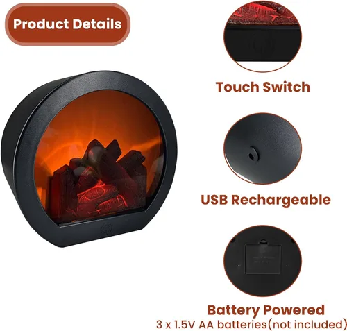 Vista 2 de Ragyzity Faroles LED portátiles sin llama, luz de chimenea con efecto de llama de registro de simulación LED, interruptor táctil, llama