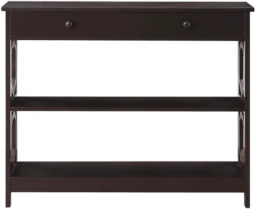 Vista 9 de Convenience Concepts Mesa consola Omega con 1 cajón, parte superior de madera flotante/marco blanco Tapa de madera flotante/marco blanco
