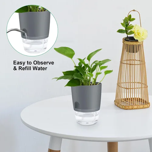 Vista 3 de ShineMe Macetas de Riego Automático, Macetas de 4.1 Pulgadas de Riego Automático para Plantas de Interior, Juego de 6 Macetas de Plástico
