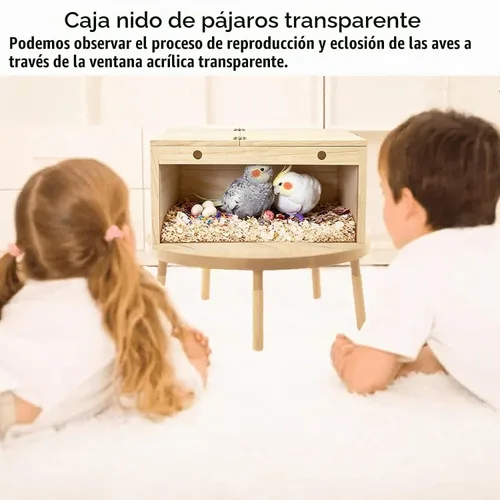 Vista 5 de Tfwadmx - Caja de nido de periquitos, caja de cría de pájaros de madera con Transparente-L