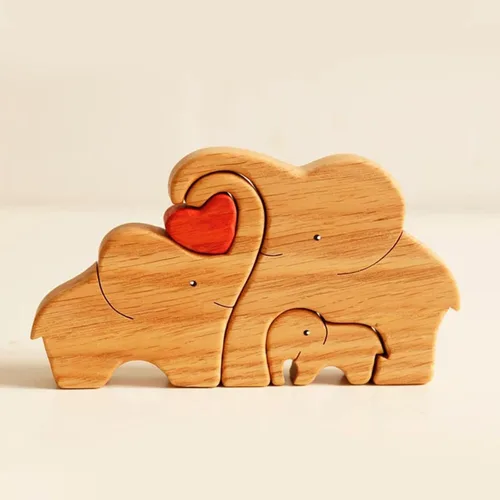 Vista 7 de Rompecabezas de madera familiar con diseño de animales de amor, rompecabezas de oso de madera, pieza decorativa de roble de madera personalizada