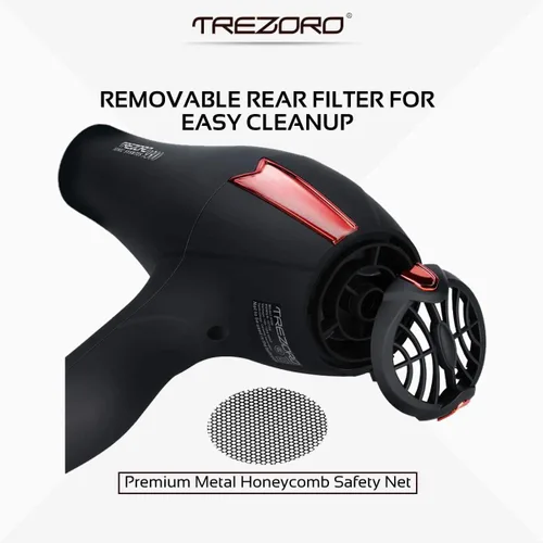 Vista 8 de TREZORO Secador de pelo profesional – Secador de pelo iónico de 2000 W con difusor para uso personal y salón de belleza – Secado potente, rápido